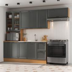 Cozinha Compacta 4 Peças 1 Paneleiro Duplo 2 Aéreos 1 Balcão Soho Cabecasa Madeiramadeira Freijó/grafite