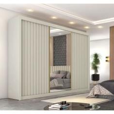 Guarda Roupa Casal Ripado Com Espelho 3 Portas 6 Gavetas Athenas-off White Móveis Europa