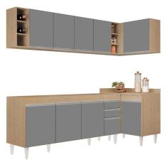Armário De Cozinha Modulado De Canto Esquerdo 5 Peças Cp52 Balcão Sem Tampo Castanho/cinza - Lumil