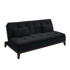 Sofá-Cama Casal 3 Lugares Premium Suede Pés de Madeira Preto - Mobly