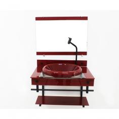 Gabinete Com Cuba para Banheiro de Vidro Apxx 60cm Vermelho