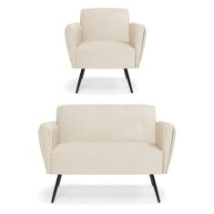 Sofá Namoradeira com Poltrona Pés Palito de Ferro Bruna material sinté