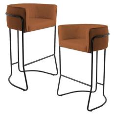 Kit 02 Banquetas Decorativas Fixa Base de Aço Preto Betina D02 Veludo 