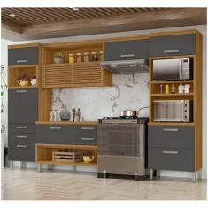 Cozinha 4 Peças 2 Paneleiros 100 MDF Nesher Freijó c/Grafite