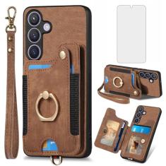 Capa de telefone para Samsung Galaxy S24 Plus S24+ 5G capa carteira com protetor de tela de vidro temperado e alça de pulso RFID suporte para cartão de crédito anel suporte celular S24plus 24S + S 24