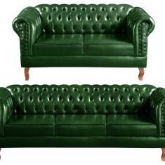 Sofá 2 e 3 Lugares Decoração Sala Recepção Retrô Dom Pedro Verde
