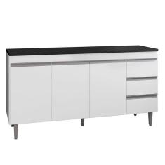 Balcão de Cozinha Andréia Branco com Tampo 160 cm Preto Fosco – AJL