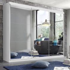Guarda-roupa Casal 3 Portas de Correr 4 Gavetas e 9 Espelhos Elle Espresso Móveis Branco