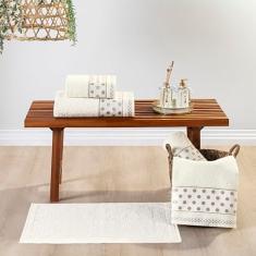 Jogo de Banho Meggy Poá Bolinhas Toalhas Macias 100% Algodão 5 Peças - Pérola