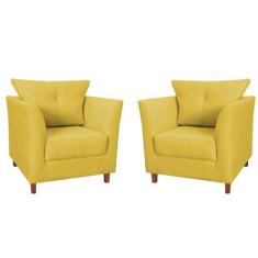 Kit 2 Poltronas Decorativas Isis Pés de Madeira Suede Amarelo - MoverS