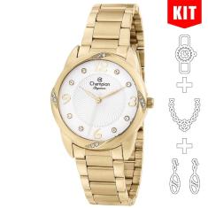 Relógio Champion Kit Feminino Dourado Analógico Cn25734w