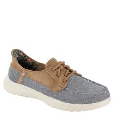 Skechers Tênis náutico feminino sem uso das mãos sem cadarço em movimento Flex-Coastal Sky, Azul/branco, 37