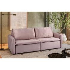 Sofá Cama Retrátil E Reclinável 4 Lugares 225cm Em Veludo Com Molas Greta Yescasa Rosa