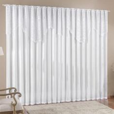 Cortina Nicole 4 Metros Branca Tecido Microfibra Com Renda Floral Sala