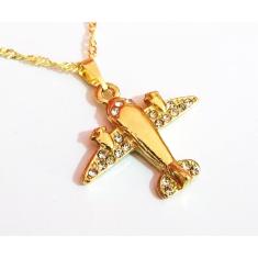 Colar Cordão Avião Aeronave Folheado 18k