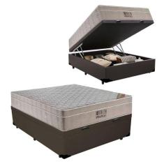 Cama Baú Casal Sintético + Colchão Casal Ortobom Airtech Molas Springp