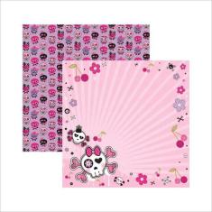 Papel Scrapbook Dupla Face Caveiras Pink Floral Sdf449 - Toke E Crie