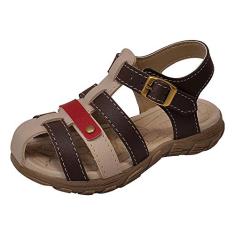 Sandália Papete Infantil Menino Bicolor Tiras Café