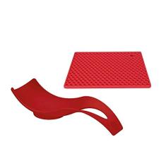 Kit Apoio de Colher e Descanso de Panela Silicone Vermelho