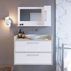 Conjunto de Balcão e Espelheira para Banheiro Arlo Estilare Móveis Branco/madeirado Claro
