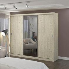 Guarda Roupa Casal com Espelho 3 Portas de Correr 4 Gavetas 1902e1 Foscarini Marfim Areia