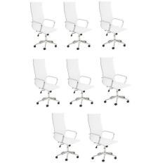 Conjunto 8 Cadeiras de Escritório Presidente Giratória Sevilha Rivatti Branco