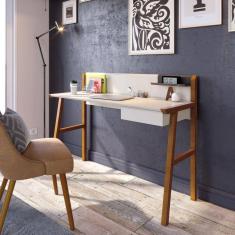 Escrivaninha 1 Gaveta 127cm com Passa Fio Job Imcal Off White