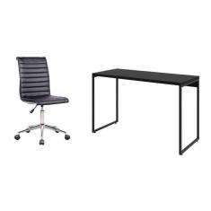 conjunto de mesa studio 120 cm com cadeira de escritório secretária giratória marilyn preta