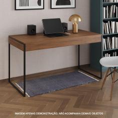 Escrivaninha Industrial Madeira Padrão Office Amêndoa Malta 137x53cm com Base em Ferro Preto