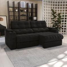 Sofá 260 cm com Porta Copos Retrátil e Reclinável Premier Preto