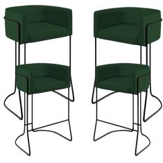 Kit 04 Banquetas Fixa Preto Veludo Verde Musgo C-303