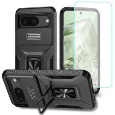Wanyuexes Capa para Pixel 8, capa para Google 8 GKWS6 G9BQD com protetor de tela de vidro temperado e capa de câmera deslizante, suporte giratório para carro, capa à prova de choque para Google Pixel