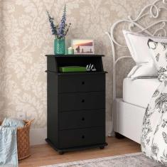 Mesa de Cabeceira 4 Gavetas Preto Luxo ll E J