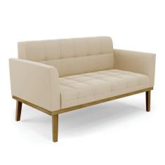 Sofá Namoradeira 2 Lugares Base De Madeira Castanho Elisa Suede D03 - Drossi Cor Bege