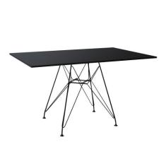 Mesa Eiffel Retangular 120x75 Tampo De Madeira Preto Com Base De Ferro