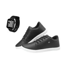 Kit Tenis Feminino Casual Macio Com Relogio Led - SAPATOWAY, Preto, 38