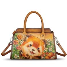 Bolsa feminina de couro genuíno pintada à mão, bolsa de mão com alça superior, bolsa tiracolo, Padrão 3