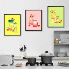Kit 3 Quadros Sucos Naturais 45x34cm - Quadros On-line, A3 (45 x 34), 