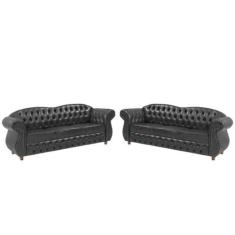 Dois Sofás Chesterfield Merlo 3 lugares 2,30 - Corano Preto / Decoraçã