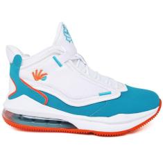 Tenis De Basquete Ankaa Branco Com Azul Ciano