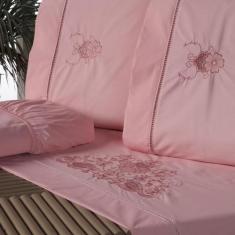 Jogo Lençol King Size Bordado Crivo 4 Peças 200 Fios 100% Algodão Colc