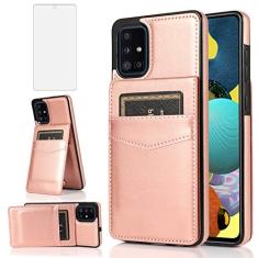 Capa de telefone para Samsung Galaxy A71 5G com protetor de tela de vidro temperado e suporte para cartão de crédito capa carteira suporte acessórios de celular de couro Glaxay A 71 G5 Gaxaly 71A S71