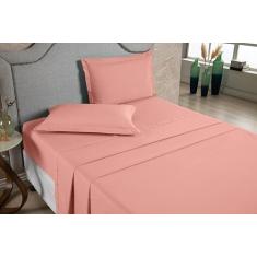 Jogo de Lençol Casal Padrão 04 Peças Percal 300 Fios 100% Algodão Aba Americana (Rosê)