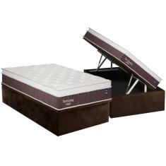 Conjunto Box Baú Solteiro: Colchão Molas Plumatex Superlastic Durospring + Base Crc Suede Brown(88x188)