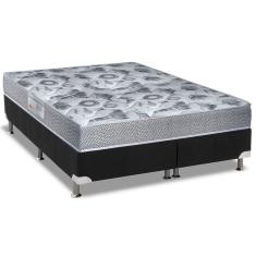 Cama Box Queen: Colchão Anatômico Ortobom D28/EP Fort Tech iso 60 + Base crc Suede Black(158x198)