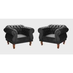 Duas Poltronas Chesterfield Elisabeth Capitonê sala/recepção/barbearia Suede Preto