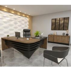 Conjunto Escritório Com Mesa Diretor Ld Balcão 2 Portas 3 Gav