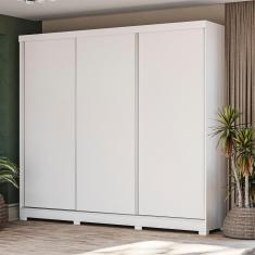 Guarda-Roupa Casal 100% Mdf Kappesberg C/Pés 3 Portas De Correr 8 Gavetas Branco