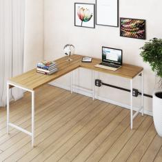 Mesa De Escritório Em L Estilo Industrial 150x140cm Active Lâmina Mel - Est.branca