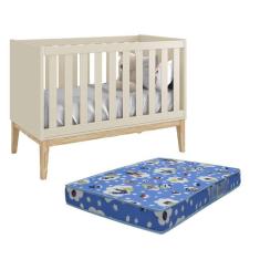 Berço Mini Cama Classic Pés Madeira Natural com Colchão D18 - Reller Móveis Areia Fosco